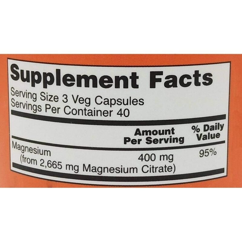 Now Foods , Magnesium Citrate,400 Mg,120 Veg Capsules - Image 2