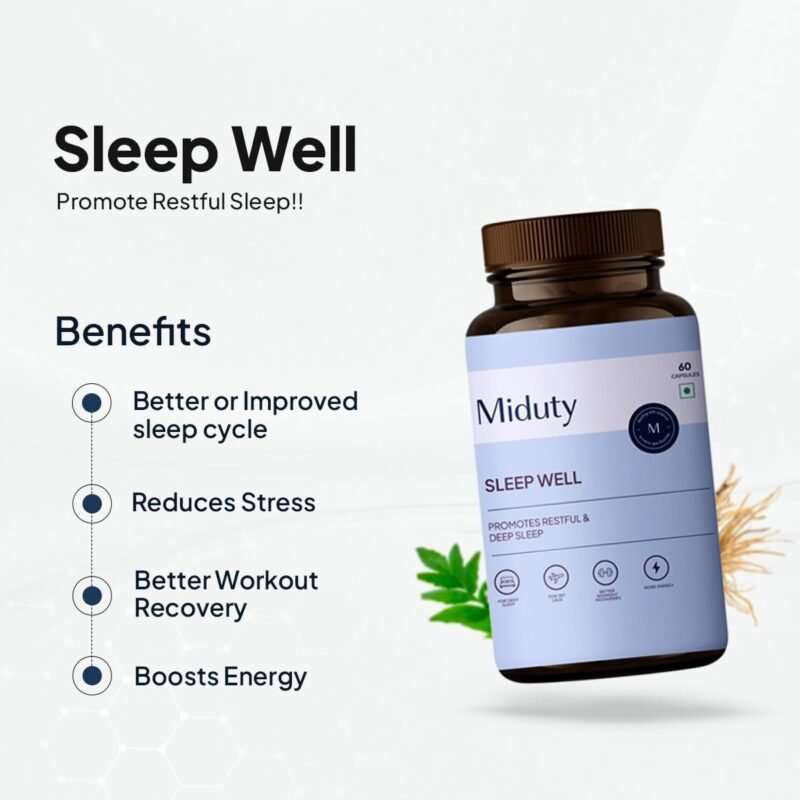 Miduty Sleep Well | Melatonin 5mg with L-Tryptophan 500 mg, L-Ornithine 400 mg | Promote Restful Sleep & Helps in Deep Sleep | Non-addictive - Pack of 60 Capsules - Image 6