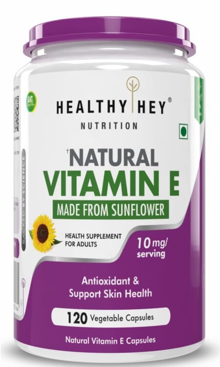 HealthyHey Vitamin E Capsules | Vitamin E for Skin & Hair | Sunflower - D-Alpha-Tocpherol -120 Veg Capsules
