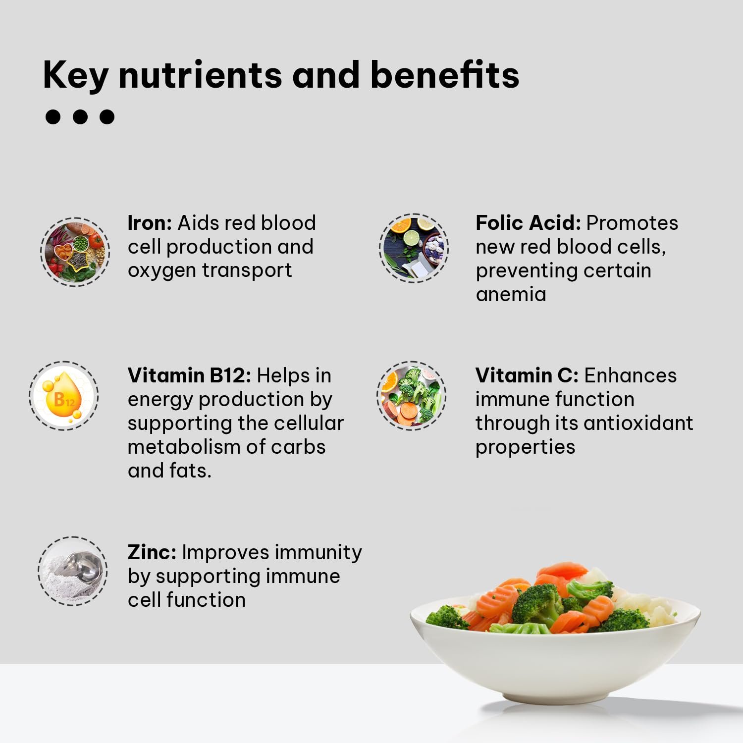 HealthKart Hk Vitals Iron + Folic Acid Supplement (60 Capsules)|With Zinc,Vitamin C & Vitamin B12,Supports Blood Building|Immunity And Energy,1 Count - Image 3