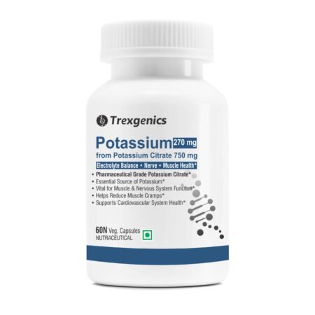 Trexgenics POTASSIUM CITRATE 750 mg Pharmaceutical Grade Electrolyte Balance, Nerve & Muscle Health VEGAN & NON-GMO (60 Vcaps) (Pack of 1)