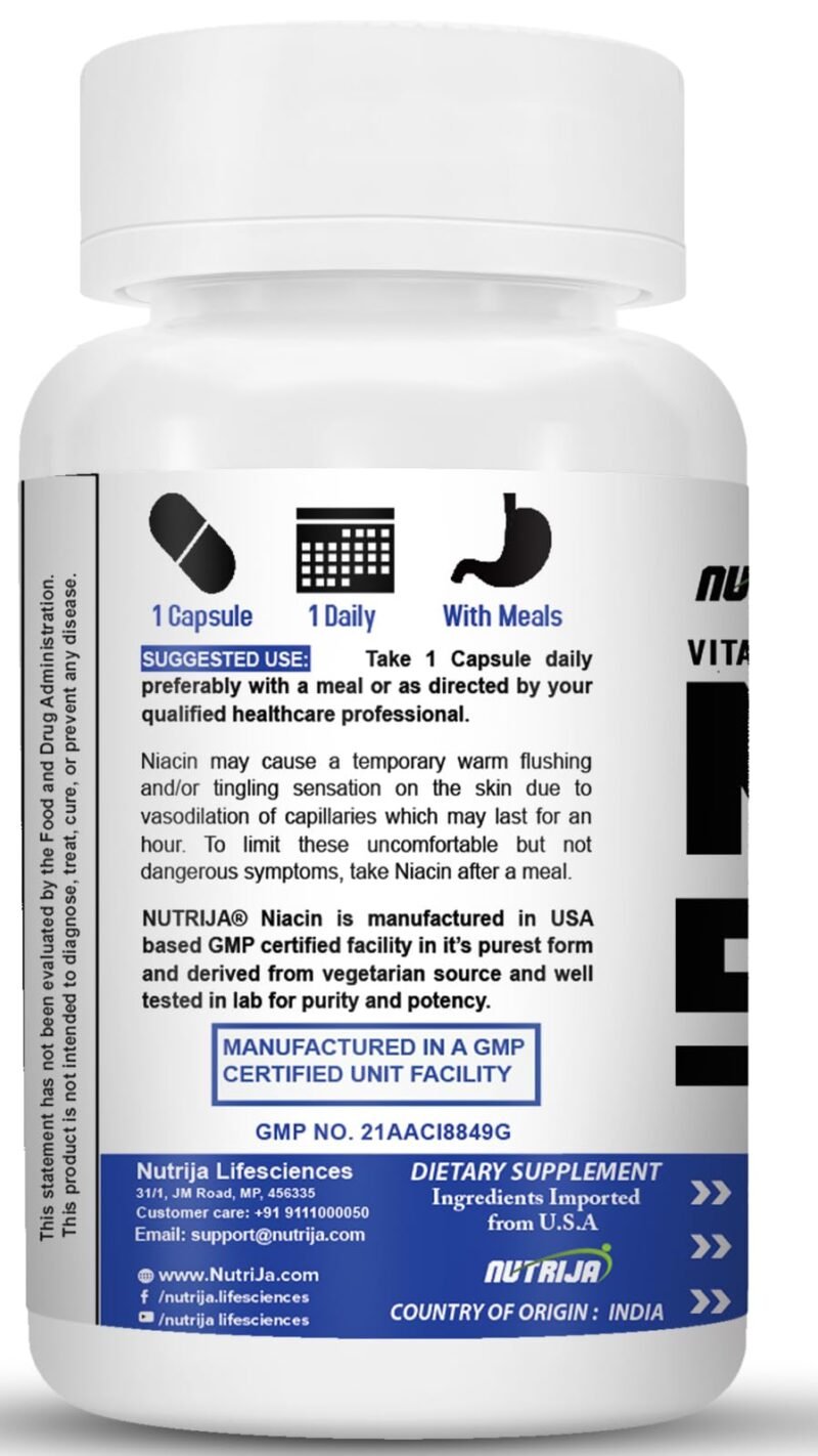 NutriJa Niacin 500 Vitamin B3 (Nicotinic Acid) with Flush | For Vascularity & Increase Cellular Energy- 60 Capsules - Image 4