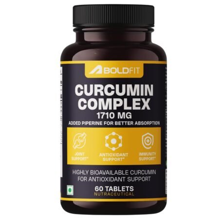 Boldfit Curcumin 1710mg Tablets with Turmeric Root Extract, Ginger, and 95% Piperine Plant-Based Supplement for Daily Wellness – 60 Count