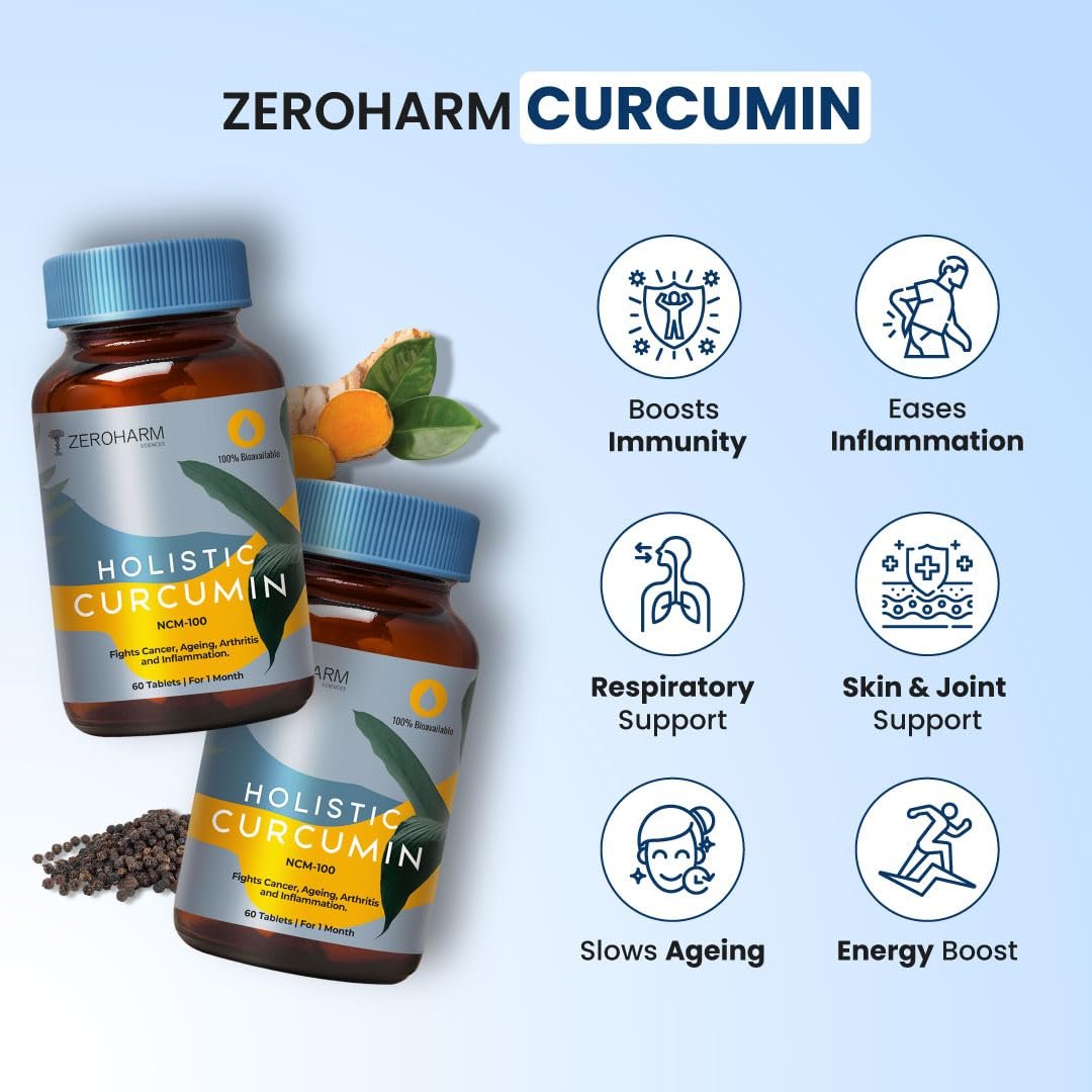ZEROHARM Holistic Curcumin with 95% Curcuminoids & Piperine - Turmeric Supplement for Joint Pain, Inflammation Support, Antioxidant & Immunity Booster for Men, Women - Nano Formulated 60 Tablets - Image 6