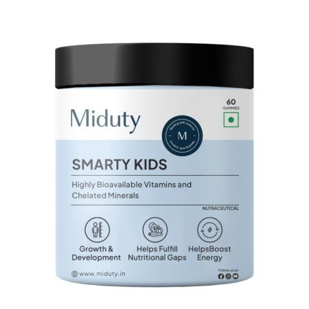 Miduty Smarty Kids Multivitamin Multimineral, B Complex, Vitamin C, Vitamin A & Active Immunity For Picky Eaters No Fructose Corn Syrup No Preservatives - Natural Flavour - Pack of 60