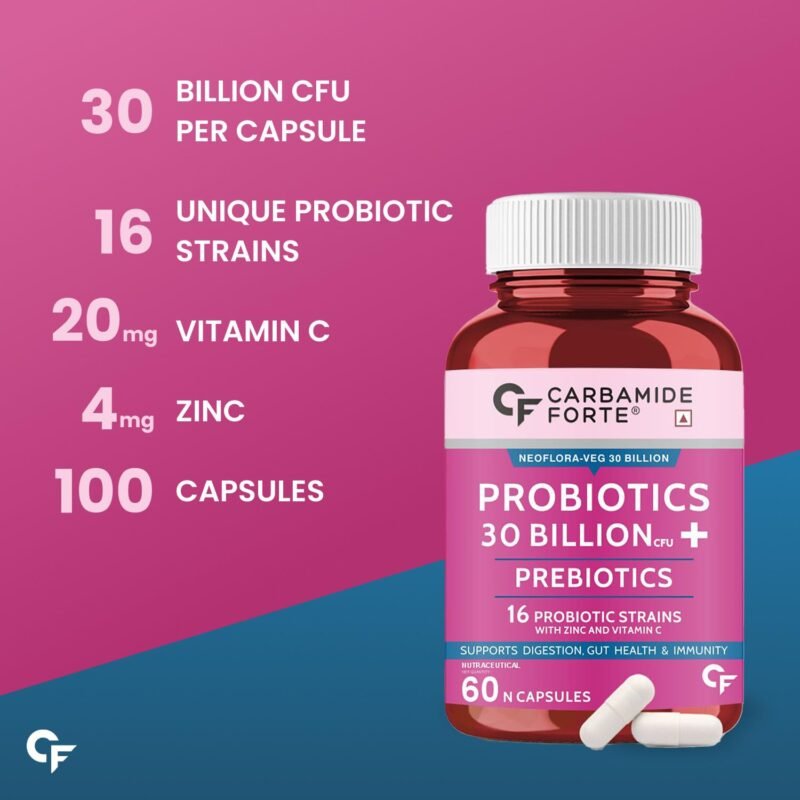 Carbamide Forte 30 Billion Probiotics Supplement | Gut Cleanse Detox | Gut Health Supplement with Prebiotics and Probiotics | Lactobacillus Reuteri 60 Veg Capsules for Men & Women - Image 8