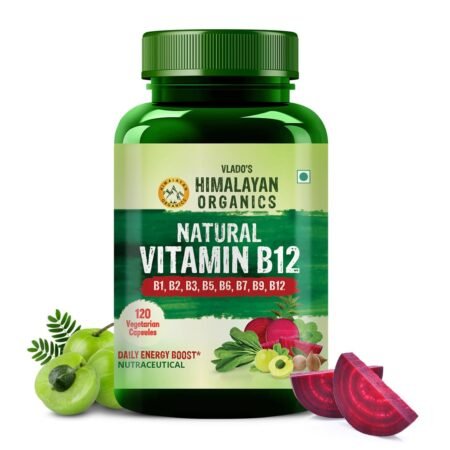 Vlado's Himalayan Organics Plant Based Vitamin B12 Supplement | B1,B2,B3,B5,B6,B7,B9,Moringa| Boost Energy Level | Good For Digestion And Nerve Health | Glowing Skin For Men & Women - 120 Vegetarian Capsules