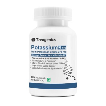 Trexgenics POTASSIUM CITRATE (K 99) 275 mg Electrolyte Balance, Nerve & Muscle Health VEGAN & NON-GMO (60 Vcaps) (Pack of 1)