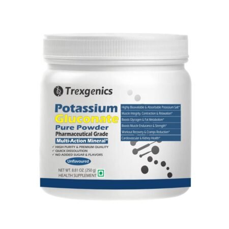 Trexgenics POTASSIUM GLUCONATE Pure Powder Pharmaceutical Grade Electrolyte Balance, Nerve & Muscle Health (250 gram / 8.81 OZ)