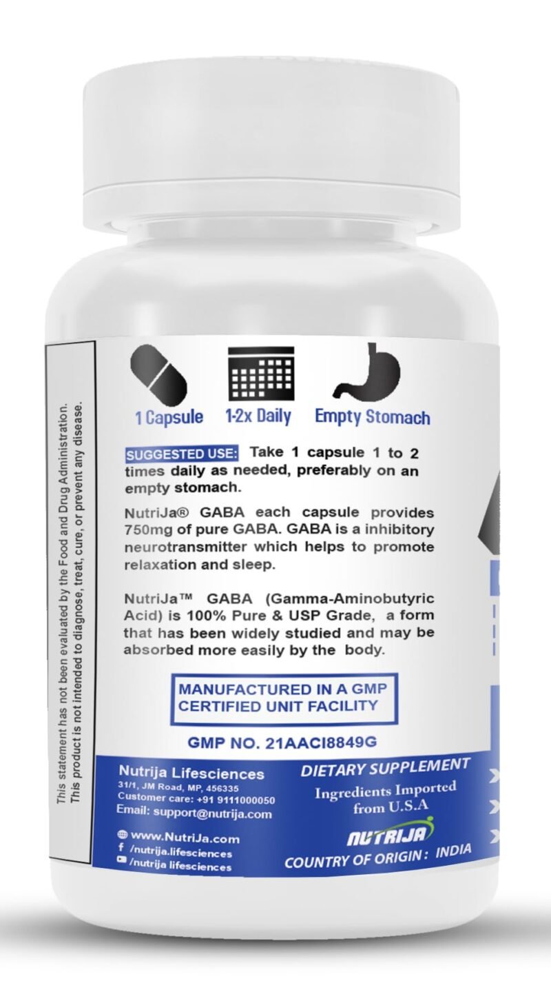 NutriJa GABA 750MG Supplement - 60 Capsules (60 Capsules) - Image 6