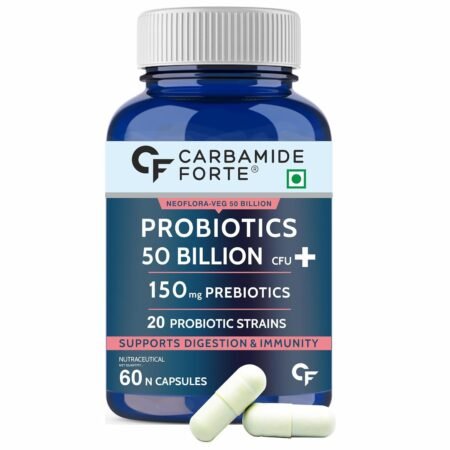 Carbamide Forte Probiotics Supplement 50 Billion CFU Gut Health Supplements with Probiotic | Gut Cleanse with Prebiotics and Probiotics – 60 Capsules