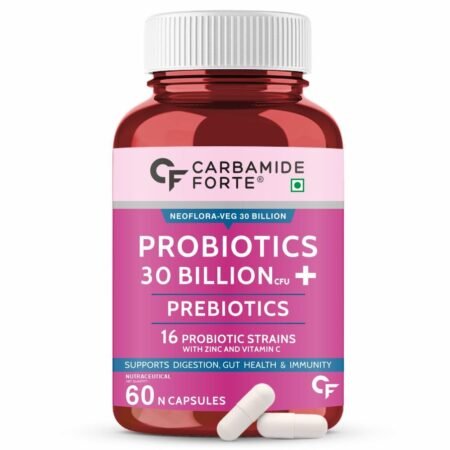 Carbamide Forte 30 Billion Probiotics Supplement | Gut Cleanse Detox | Gut Health Supplement with Prebiotics and Probiotics | Lactobacillus Reuteri 60 Veg Capsules for Men & Women
