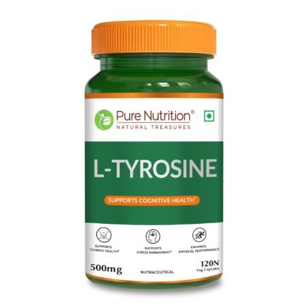 Pure Nutrition L Tyrosine (500mg), 120 Veg Capsules | Supports Cognitive Health, Memory, Focus & Brain Function | Reduces Stress & Fatigue | Promotes Thyroid Health