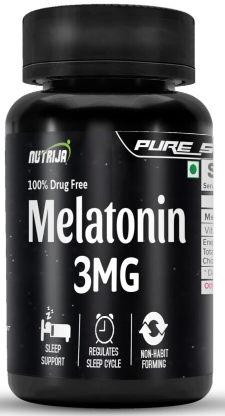 NutriJa Melatonin 3MG | Promotes Restful Sleep, Regulates Sleep Cycle | Non- Habit Forming & 100% Drug Free (60 Capsules)