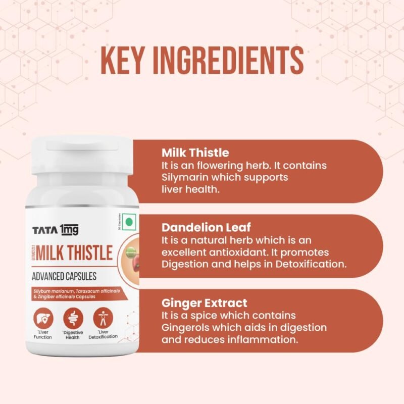 Tata 1mg Milk Thistle Liver Detox Capsules (Veg) - 60 Count | Liver Health Supplement with 70% Silymarin, Dandelion & Ginger | For Men & Women - Image 3