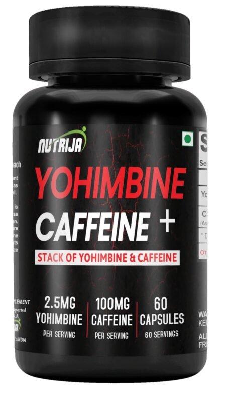 NutriJa Yohimbine Plus Caffeine | Stack of Yohimbine 2.5mg, Caffeine & Green Tea Extract | Perfect Synergy Promotes fat loss, Energy & Focus (Pack of 2 60 capsules (120 Capsules))