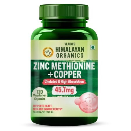 Vlado's Himalayan Organics Zinc Methionine Chelated Copper | Support Healthy Immune | Promotes Skeetal Health | Antioxidant Support - 120 Veg Capsules