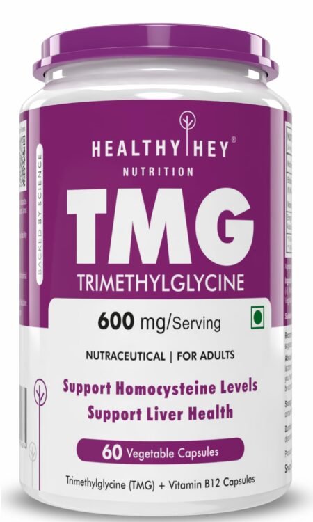 HealthyHey Nutrition TMG trimethylglycine with Vitamin B12-600mg/serving - 60 vegetable capsules