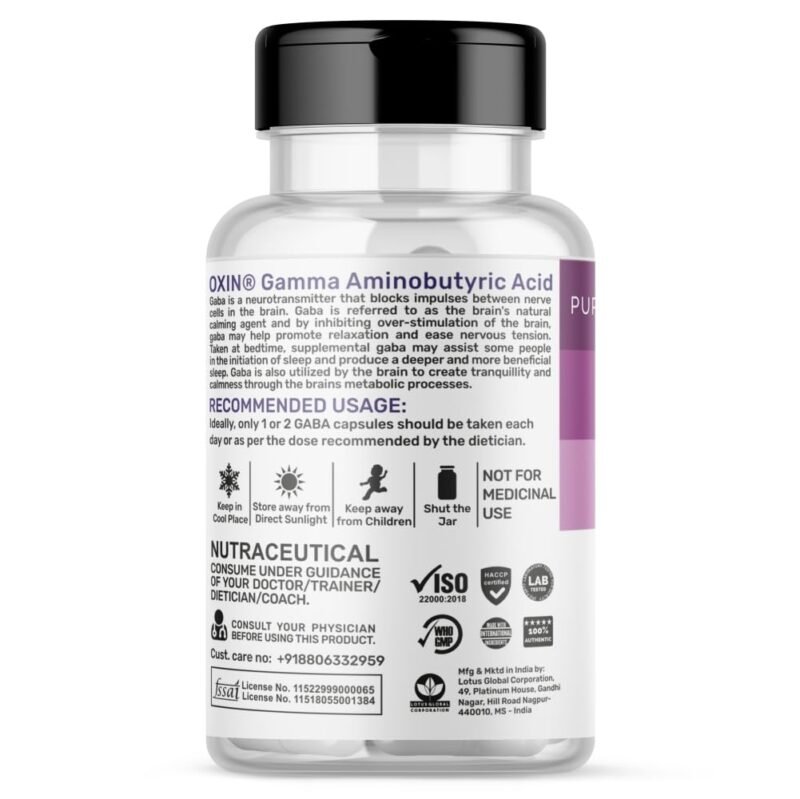 Oxin Nutrition GABA Gamma aminobutyric acid 500 mg Pure Series (30 Capsules) - Image 6