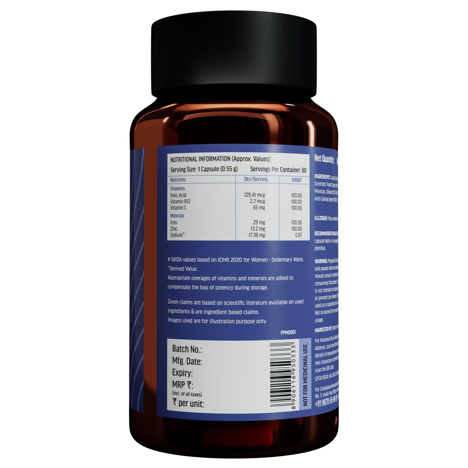 HealthKart Hk Vitals Iron + Folic Acid Supplement (60 Capsules)|With Zinc,Vitamin C & Vitamin B12,Supports Blood Building|Immunity And Energy,1 Count - Image 8