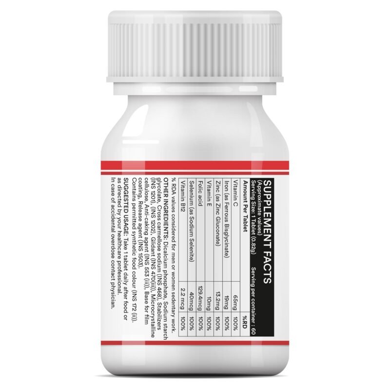 INLIFE Chelated Iron Folic Acid Supplement with Vitamin C, E, B12, Zinc & Selenium for Men Women - 60 Tablets (Pack of 1, 60) - Image 4