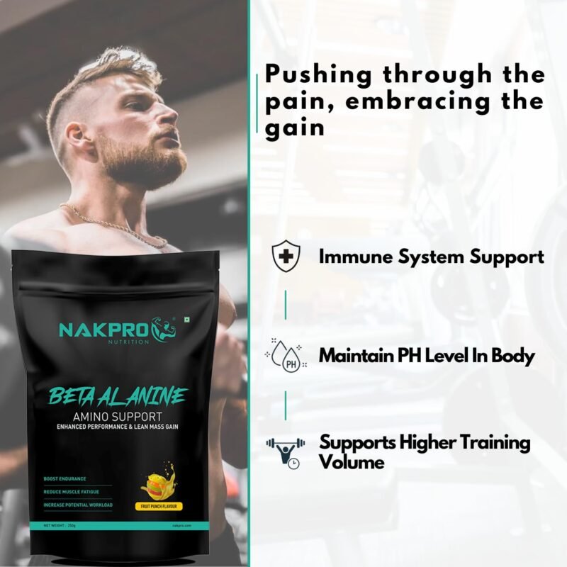 Nakpro Beta Alanine Supplement Powder| Muscle Building Amino Acid, Faster Recovery, Pre Workout supplement for Men & Women -250g FruitPunch, (83 Servings) - Image 2