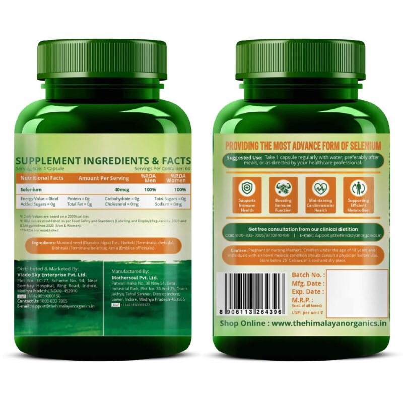 Vlado’s Himalayan Organics Plant Based Selenium 40mcg | Good For immune Support | Promote Heart Health And Cardiovascular System - 60 veg Capsules - Image 2