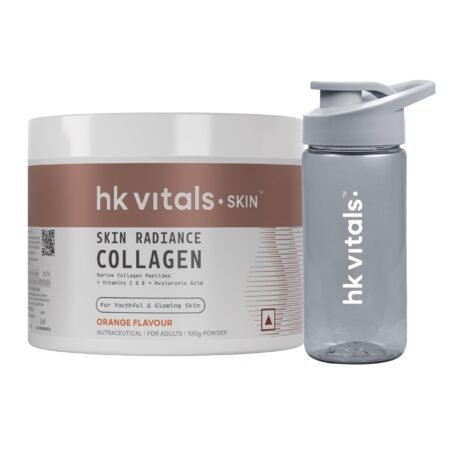 HealthKart hk vitals Marine Collagen Supplement (Orange, 100g) & Sipper Bottle (Grey, 300ml) | Combo Pack