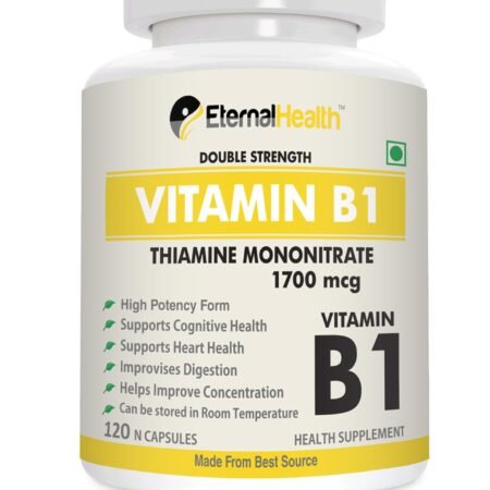 Eternalhealth Vitamin B1 Double Strength (Ultra-Pure) Thiamine Mononitrate 1700mcg Calcium (Calcium Carbonate) 200mg– 120 Veg Capsules