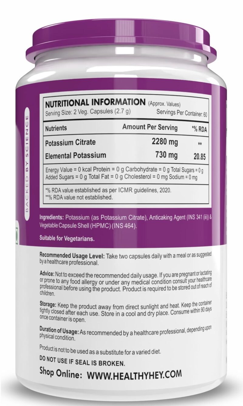 HealthyHey Nutrition Potassium Citrate -120 Vegetable Capsules - Image 6