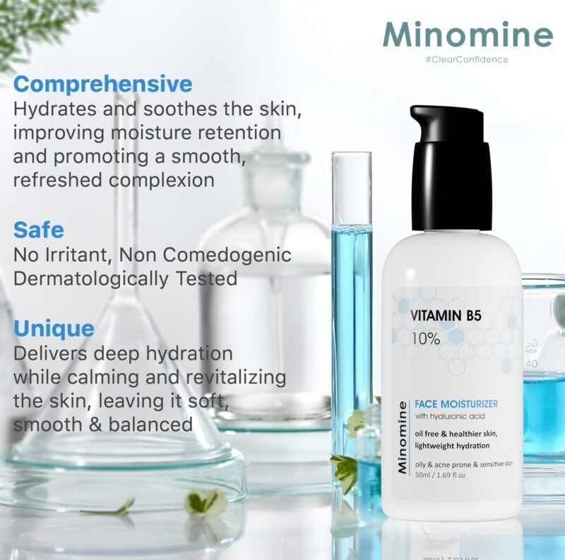 Minomine 10% Vitamin B5 Gel Face Moisturizer with Hyaluronic acid | Oil Free & Healthier Skin, Lightweight Hydration | For Women & Men, Oily & Acne Prone Skin Types, 50gm - Image 2