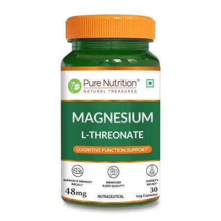 Pure Nutrition Magnesium L-Threonate 48 Mg 30 Veg Capsules|Enhances Memory, Cognitive Function & Brain Health|Supports Relaxation & Better Sleep