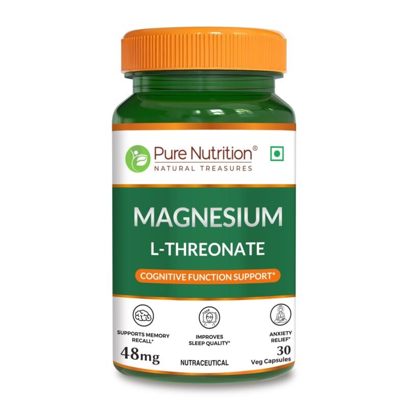 Pure Nutrition Magnesium L-Threonate 48 Mg 30 Veg Capsules|Enhances Memory, Cognitive Function & Brain Health|Supports Relaxation & Better Sleep