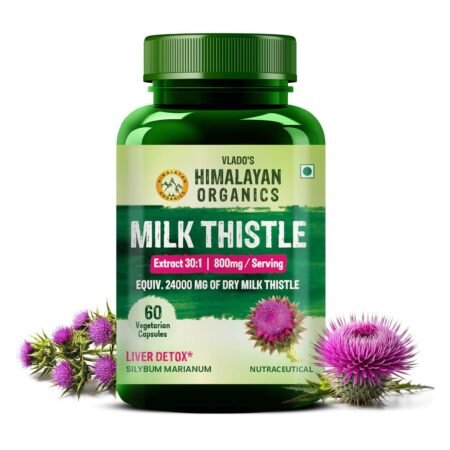 Vlado's HIMALAYAN ORGANICS Milk Thistle Extract With 800Mg Of Silybum Marianum Detox Supplement For Men And Women For Healthy Liver | Boost Metabolism And Maintain Cholesterol level - 60 Vegetarian Capsules