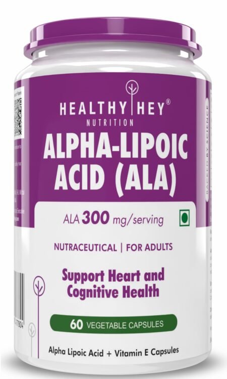 HealthyHey Nutrition Alpha Lipoic Acid - ALA- Pack of 60 Veg. Capsules - Gluten Free & Non-GMO, 133 grams