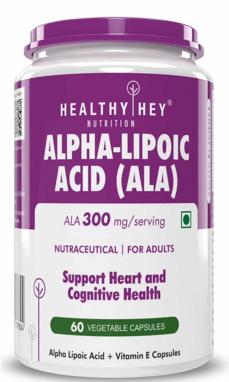 HealthyHey Nutrition Alpha Lipoic Acid - ALA- Pack of 60 Veg. Capsules - Gluten Free & Non-GMO, 133 grams