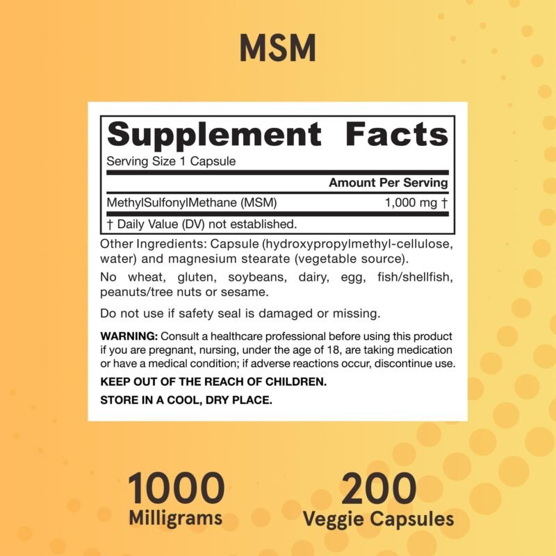Jarrow Formulas, MSM, Methyl-Sulfonyl-Methane, 1000 mg, 200 Veggie Capsules - Image 6