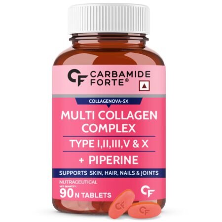 Carbamide Forte Multi Collagen Supplements for Women & Men | Hydrolyzed Peptides With 5 Types of Collagen Powder Supplements for Skin & Joint Support- 90 Tablets