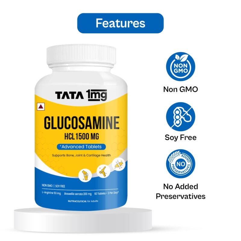 Tata 1mg Glucosamine HCL 1500mg Tablets with Collagen, Boswellia, Rosehip & Arginine - 60 Tablets | For Joint Support & Knee Pain | Supplement for Men & Women | Non-GMO & Soy-Free - Image 6