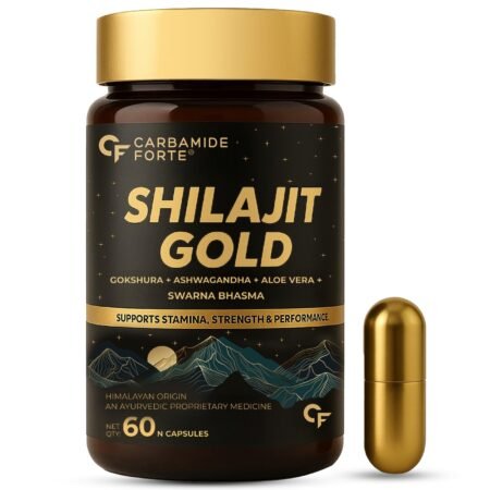 Carbamide Forte Shilajit Gold Capsules For Men With Swarna Bhasma,Gokshura,Ashwagandha | Himalayan Shilajit For Men | Shilajeet Gold Original | Shilajeet Capsule | 60 Veg Shilajit Capsules