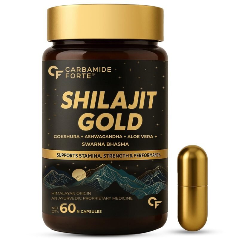 Carbamide Forte Shilajit Gold Capsules For Men With Swarna Bhasma,Gokshura,Ashwagandha | Himalayan Shilajit For Men | Shilajeet Gold Original | Shilajeet Capsule | 60 Veg Shilajit Capsules