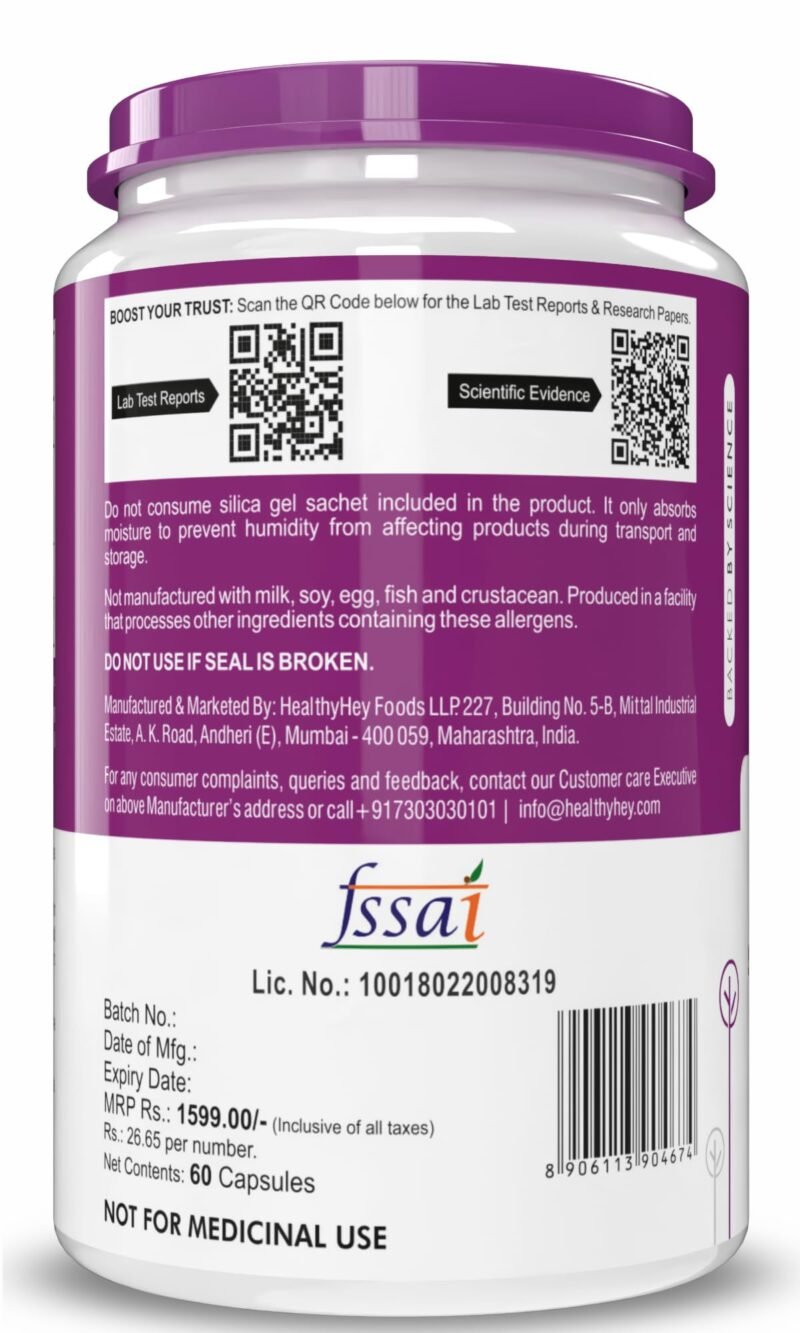 HealthyHey Nutrition TMG trimethylglycine with Vitamin B12-600mg/serving - 60 vegetable capsules - Image 5