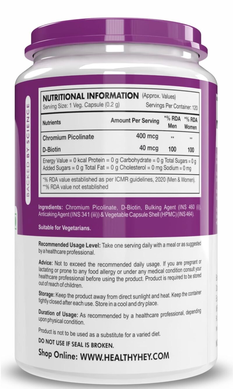 HealthyHey Nutrition Chromium Picolinate -Support Glucose Metabolism (High Absorption) 120 Capsules, Non-GMO, Gluten Free - Image 8