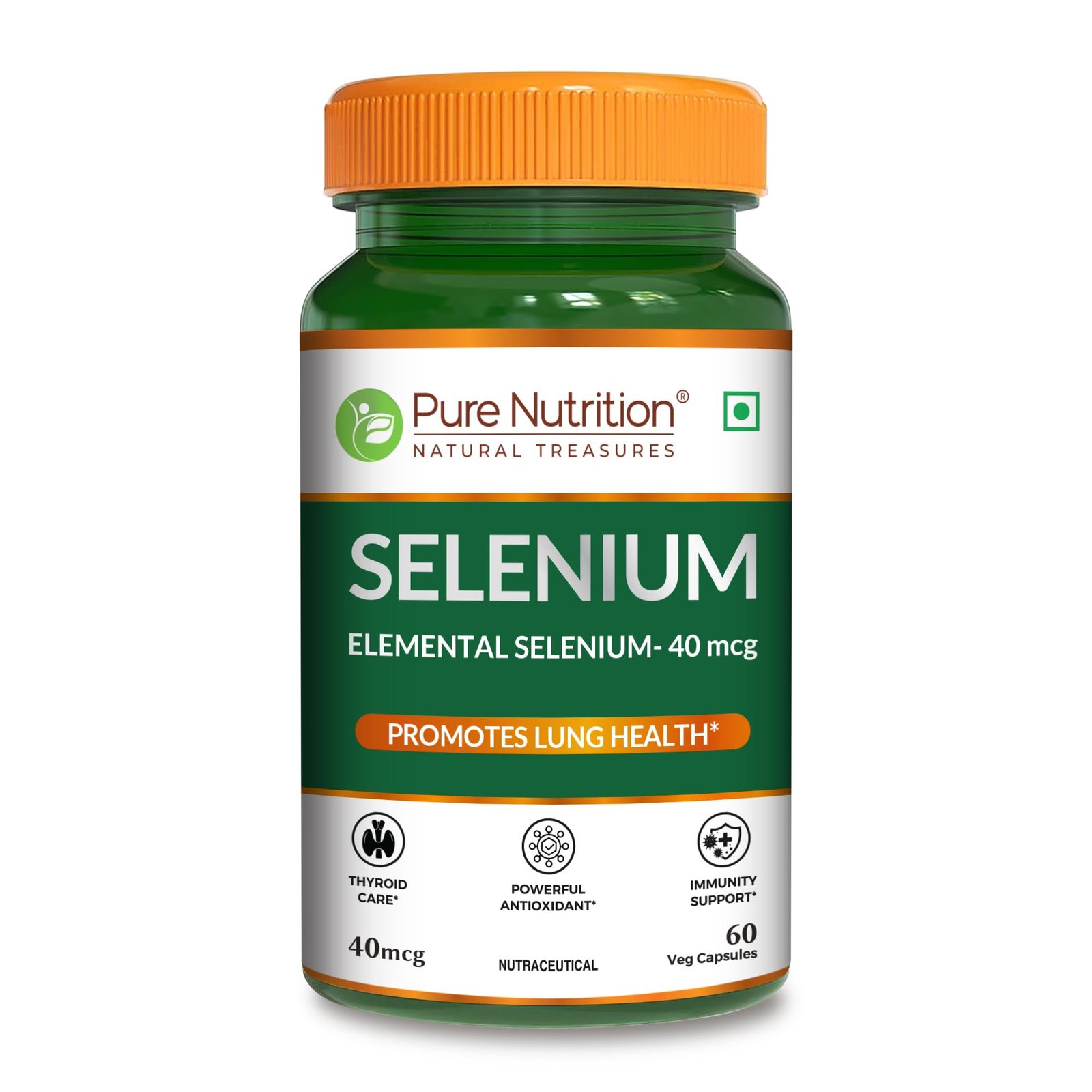 Pure Nutrition Selenium 40mcg, 60 Veg Capsules | Selenium Supplements for Immune System, Supports Healthy Blood Pressure, Thyroid Health & Improves Cholesterol Levels