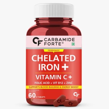 Carbamide Forte Chelated Iron Supplement for Women and Men | Folic Acid Tablets for Pregnancy | Hemoglobin Booster | 60 Veg Tablets for Hair Growth with Iron Bisglycinate