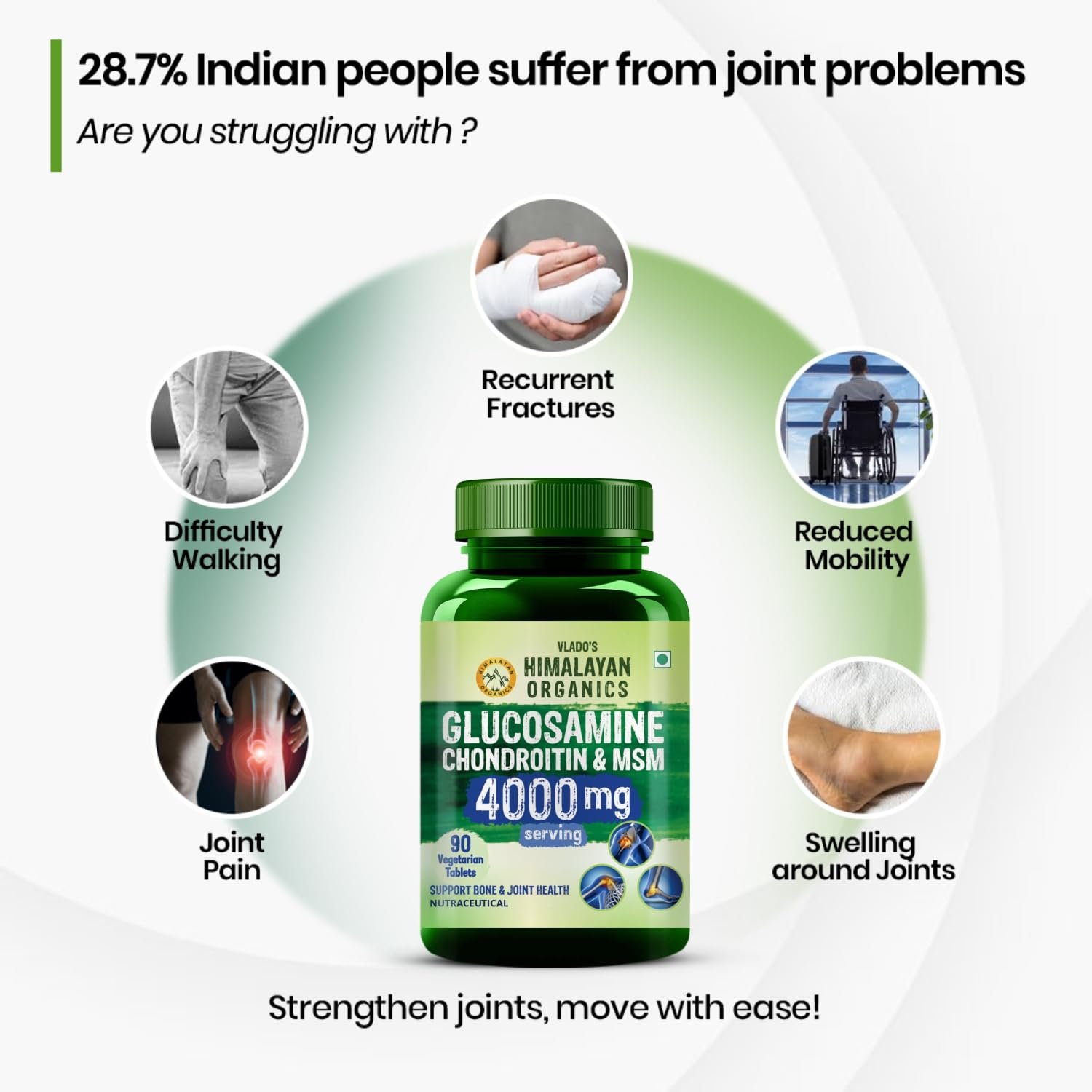 Vlado’s Himalayan Organics Glucosamine Chondroitin MSM with Boswellia | Cartilage & Joint Support Supplement | Glucosamine for Joint Relieves Pain and Stiffness - 90 Vegetarian Tablet - Image 4