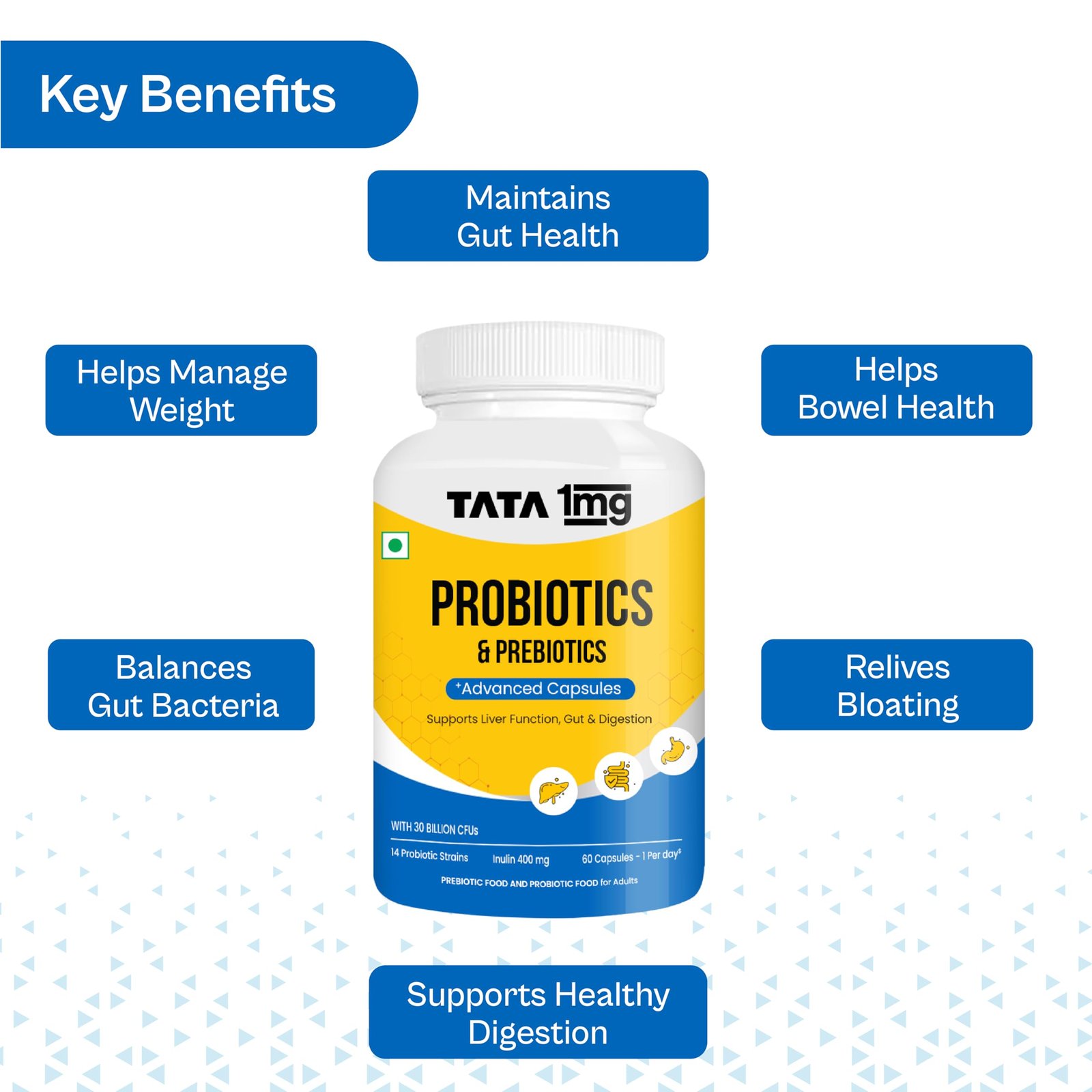 Tata 1mg Probiotics 30 Billion CFUs+ Capsules with Prebiotic Fiber- 60 Count | Gut Health & Digestion Support Supplement | For Men & Women - Image 6