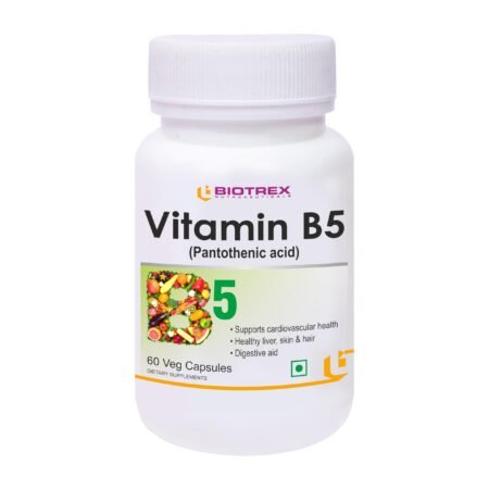 Biotrex Nutraceuticals Vitamin B5 (Pantothenic acid) Supplement, 100% RDA Approved, For Energy & Metabolism, 60 Veg Capsules