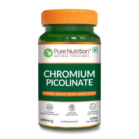 Pure Nutrition Chromium Picolinate (400mcg) - 120 Veg Capsules, | For Healthy Blood Sugar Level | Support Weight Management, Heart Health And Skin Health