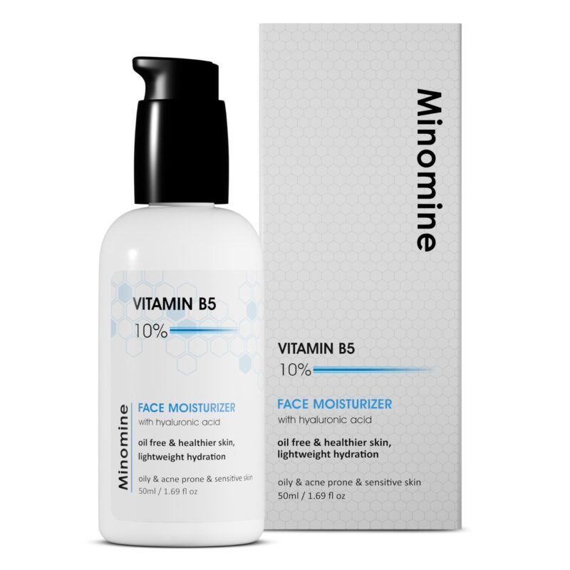 Minomine 10% Vitamin B5 Gel Face Moisturizer with Hyaluronic acid | Oil Free & Healthier Skin, Lightweight Hydration | For Women & Men, Oily & Acne Prone Skin Types, 50gm